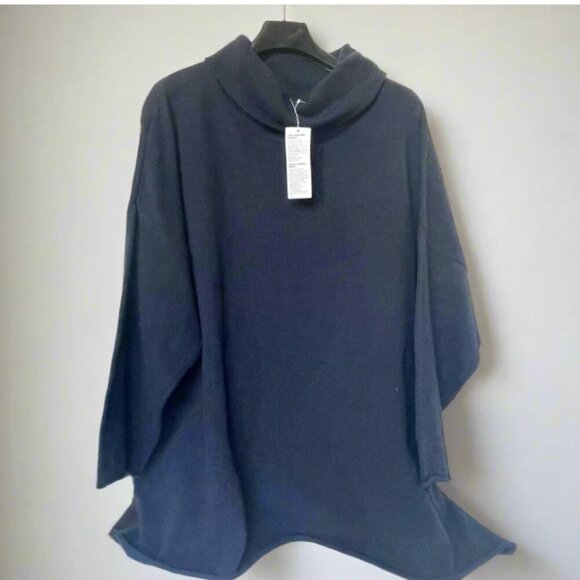 Eileen Fisher Turtleneck Sweater 3X Plus Blue Cotton Cashmere Relaxed Fit Luxe - Picture 1 of 6